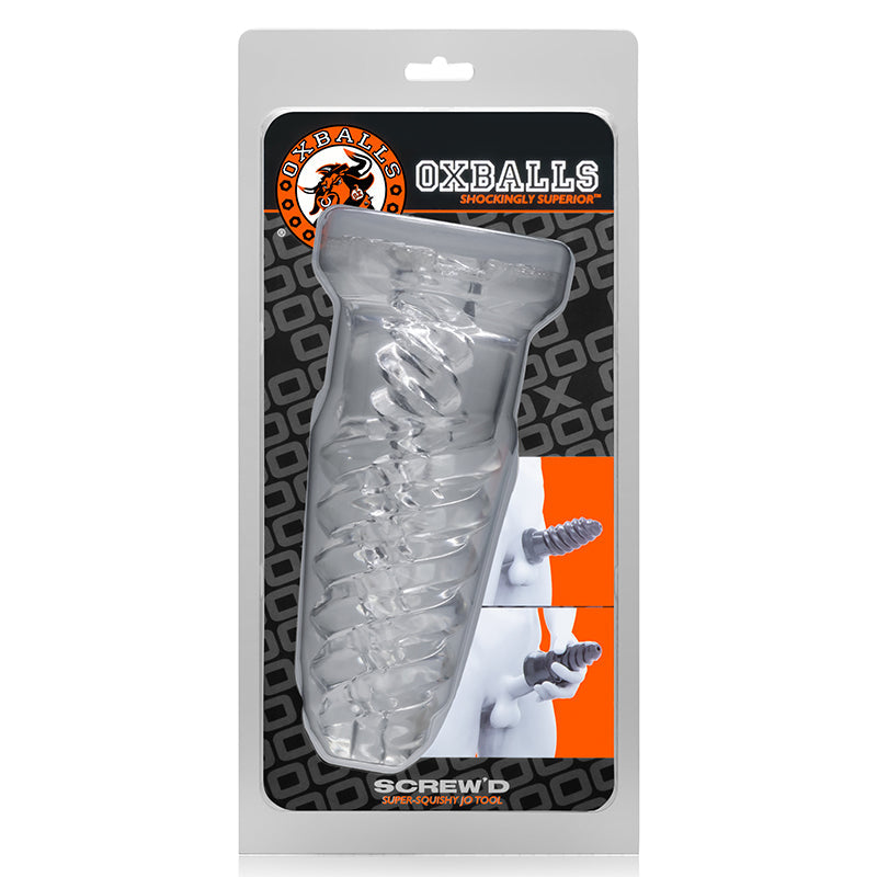 OxBalls Screw''D, Super Squish Corkscrew Jackoff Toy, Clear - Red Garter