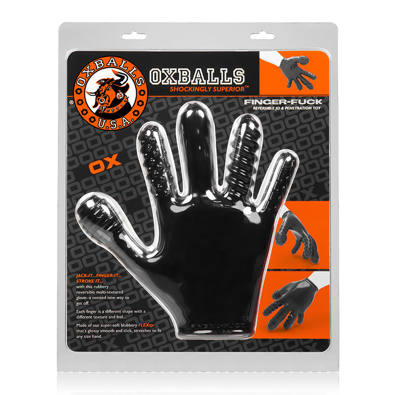 OxBalls Finger Fuck Glove, Black - Red Garter