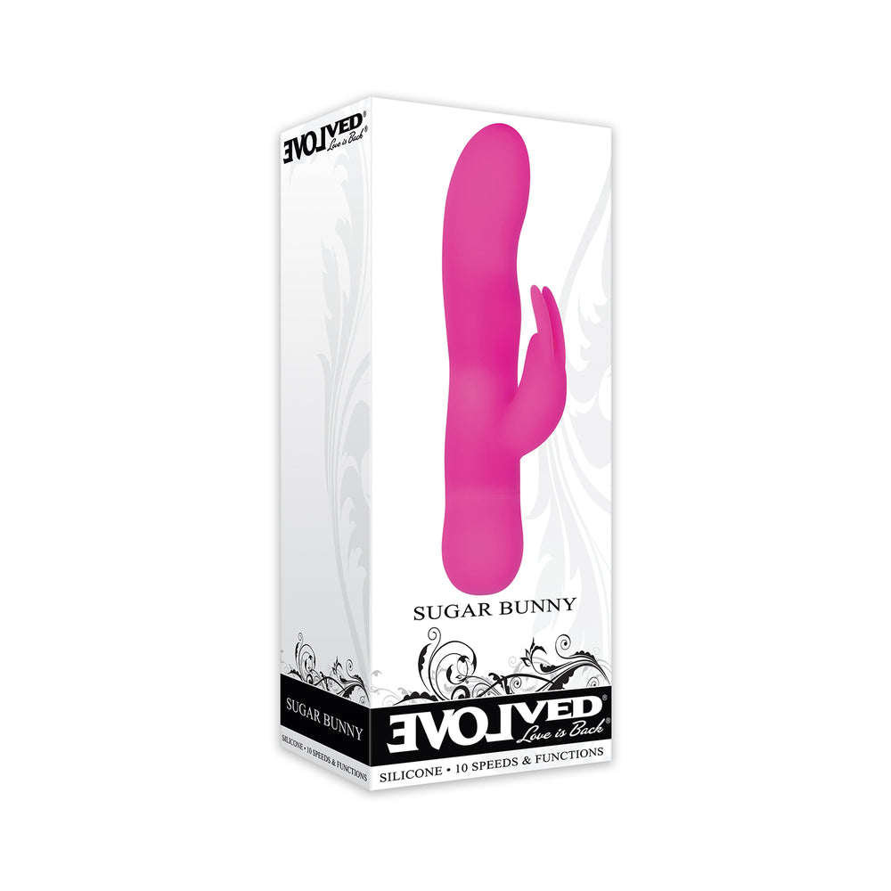 Evolved Sugar Bunny Mini Silicone Rabbit Vibrator Pink - Red Garter