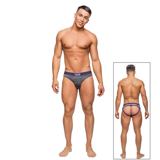 Male Power Heather Haze Cutout Thong Grey LX - Red Garter