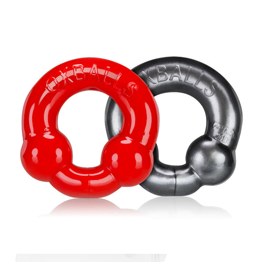 OxBalls 2-Pack Cockring, Steel & Red - Red Garter