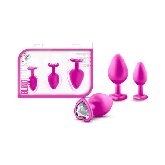 Blush Luxe 3-Piece Bling Plug Training Kit with White Gem Base Pink - Red Garter