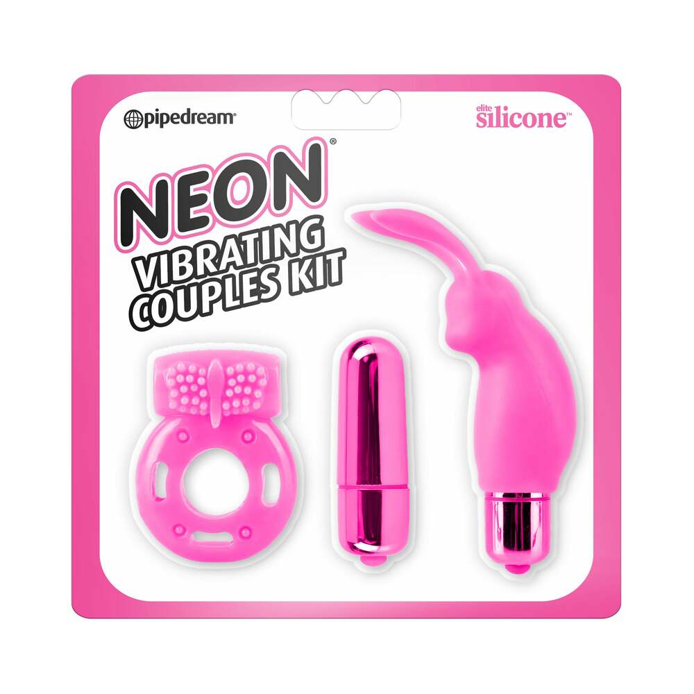 Pipedream Neon 3-Piece Silicone Vibrating Couples Kit Pink - Red Garter