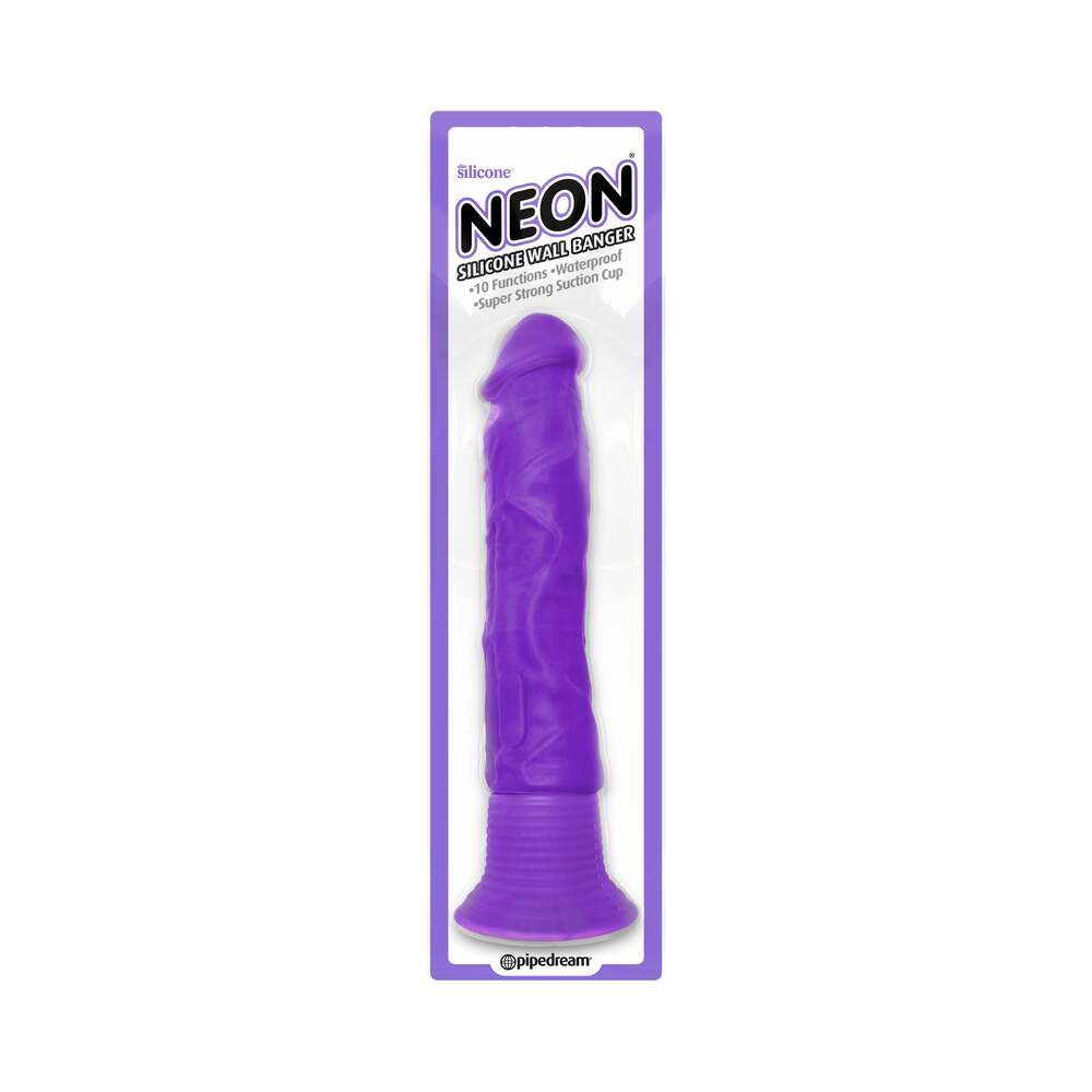 Pipedream Neon Silicone Wall Banger 7.5 in. Realistic Vibrating Dildo With Suction Cup Purple - Red Garter