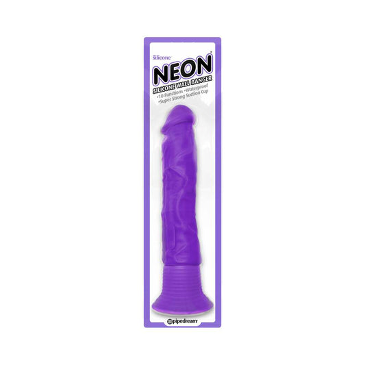 Pipedream Neon Silicone Wall Banger 7.5 in. Realistic Vibrating Dildo With Suction Cup Purple - Red Garter