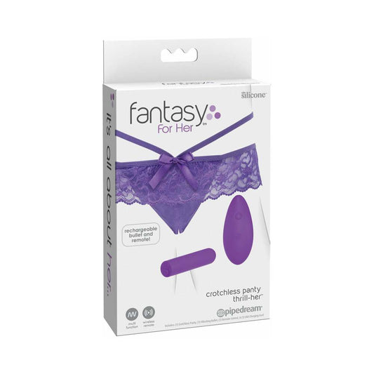 Pipedream Fantasy For Her Crotchless Panty Thrill-Her & Vibrator Purple - Red Garter
