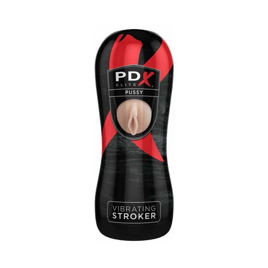 PDX Elite Vibrating Stroker Pussy Beige/Black - Red Garter
