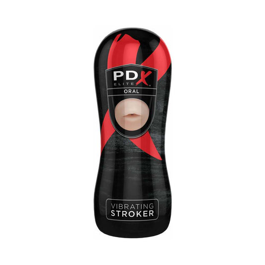 PDX Elite Vibrating Stroker Oral Beige/Black - Red Garter