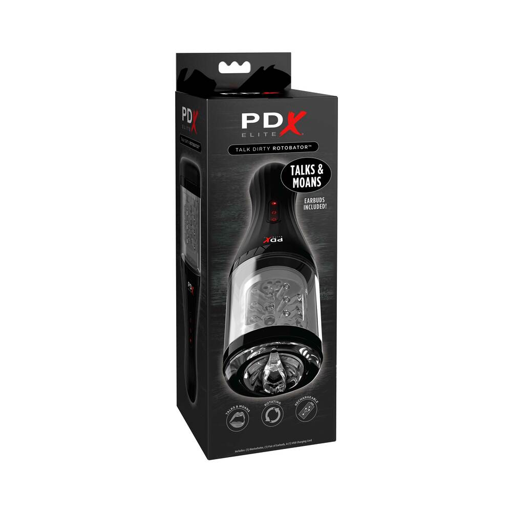 PDX Elite Talk Dirty Rotobator Rechargeable Rotating Masturbator Clear/Black - Red Garter