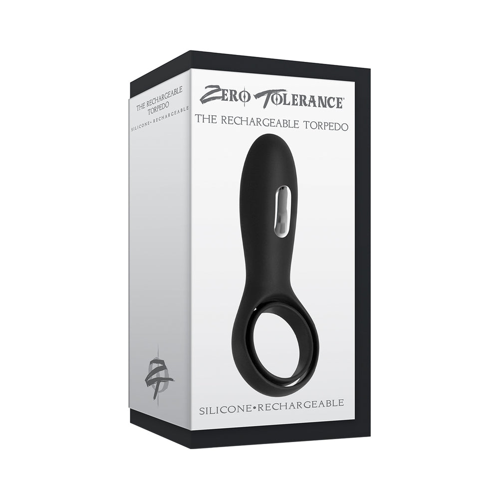 Zero Tolerance The Torpedo Rechargeable Vibrating Silicone Cockring Black - Red Garter