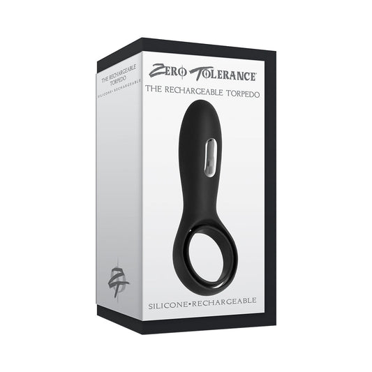 Zero Tolerance The Torpedo Rechargeable Vibrating Silicone Cockring Black - Red Garter