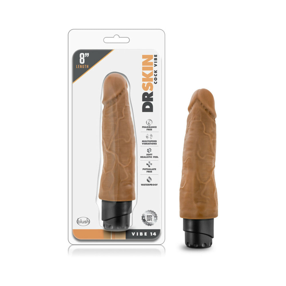 Dr. Skin Vibe 14 Realistic 8 in. Vibrating Dildo Tan - Red Garter