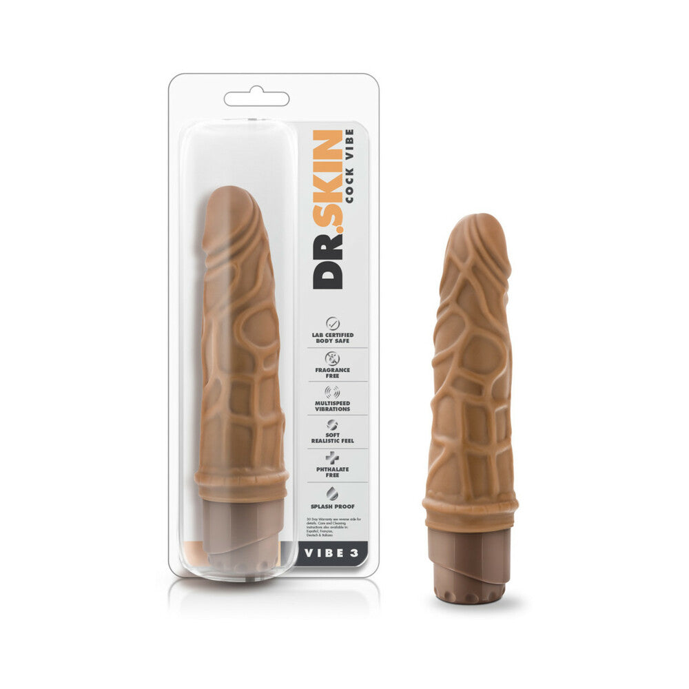 Dr. Skin Vibe 3 Realistic 7.25 in. Vibrating Dildo Tan - Red Garter