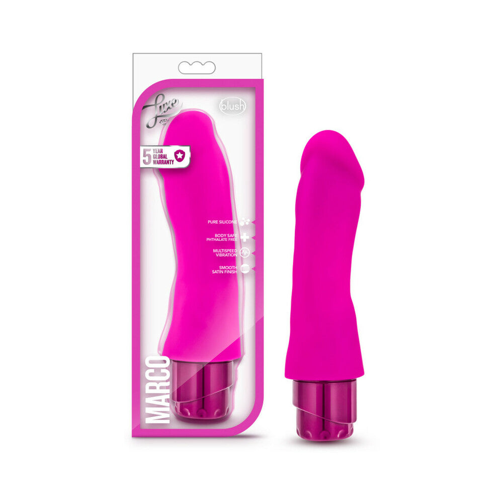 Luxe Marco 7.75 in. Silicone Vibrating Dildo Pink - Red Garter