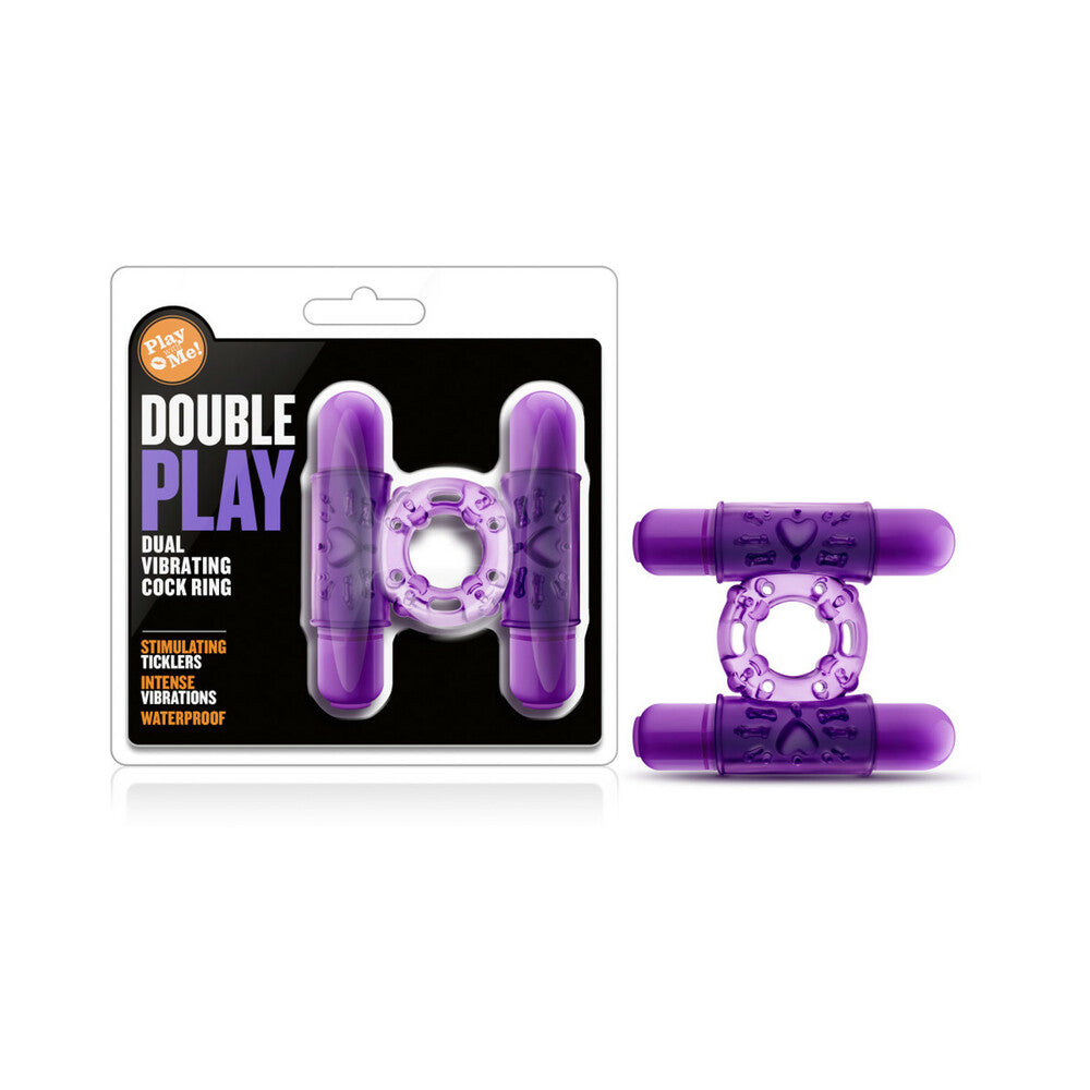 Play with Me Double Play Dual Vibrating Cockring Purple - Red Garter