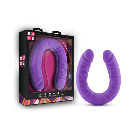 Blush Ruse Realistic 18 in. Silicone Slim Double Dong Dual Ended Dildo Purple - Red Garter