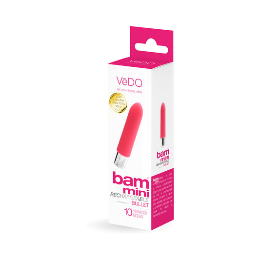VeDO Bam Mini Rechargeable Bullet Vibe - Foxy Pink - Red Garter