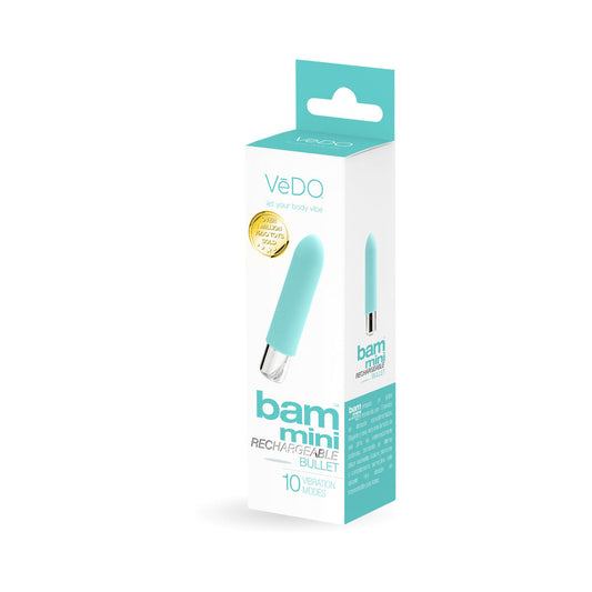 VeDO Bam Mini Rechargeable Bullet Vibe - Tease Me Turquoise - Red Garter