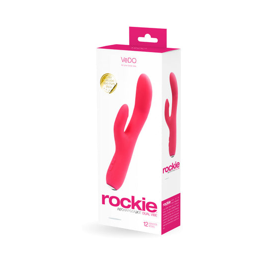 VeDO Rockie Rechargeable Dual Vibe - Foxy Pink - Red Garter