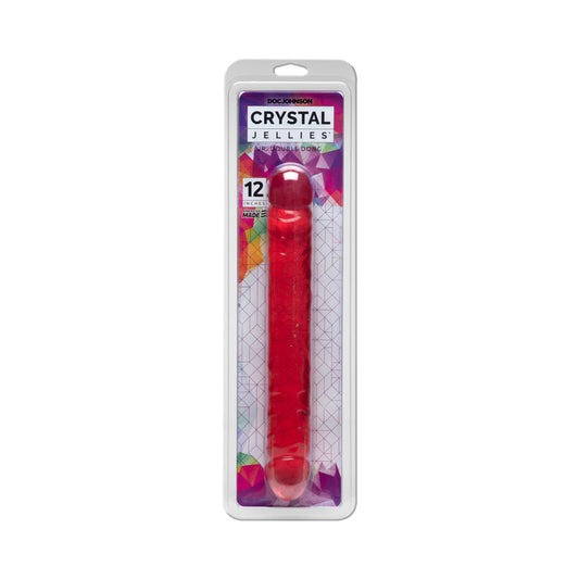 Crystal Jellies - Double Dong Jr. Pink 12in - Red Garter