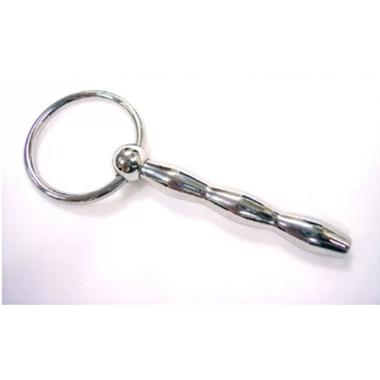 Rouge Stainless Steel Ribbed Urethral Probe - Red Garter