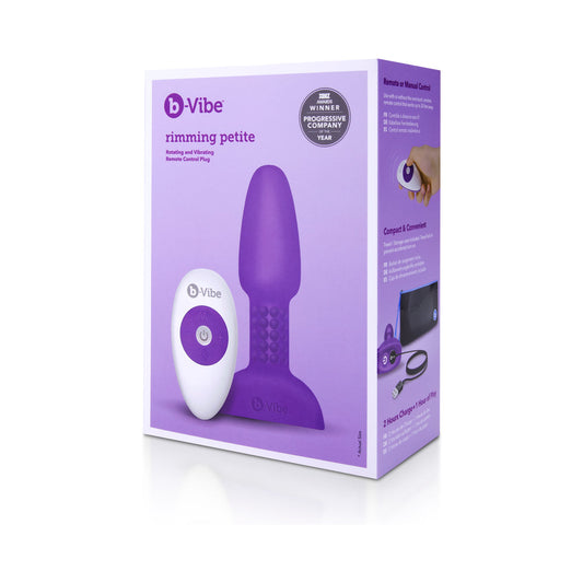 b-Vibe Rimming Petite Rotating and Vibrating Remote Control Plug Purple - Red Garter