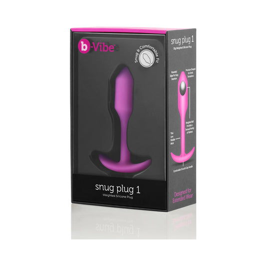 b-Vibe Snug Plug 1 Weighted Silicone Anal Plug Fuchsia - Red Garter