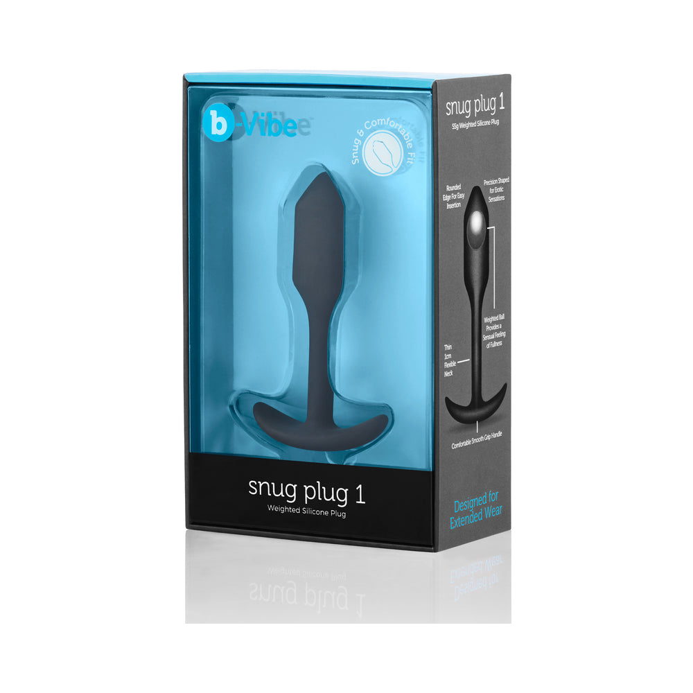 b-Vibe Snug Plug 1 Weighted Silicone Anal Plug Black - Red Garter