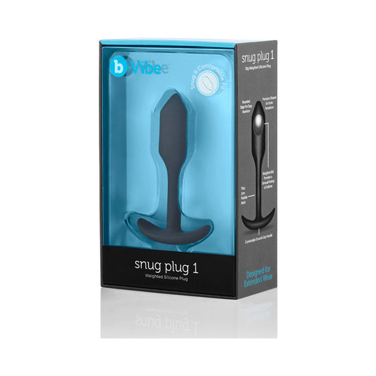 b-Vibe Snug Plug 1 Weighted Silicone Anal Plug Black - Red Garter