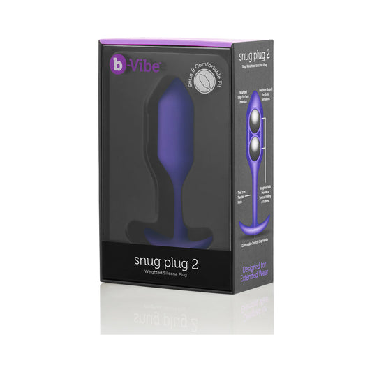 b-Vibe Snug Plug 2 Weighted Silicone Anal Plug Purple - Red Garter