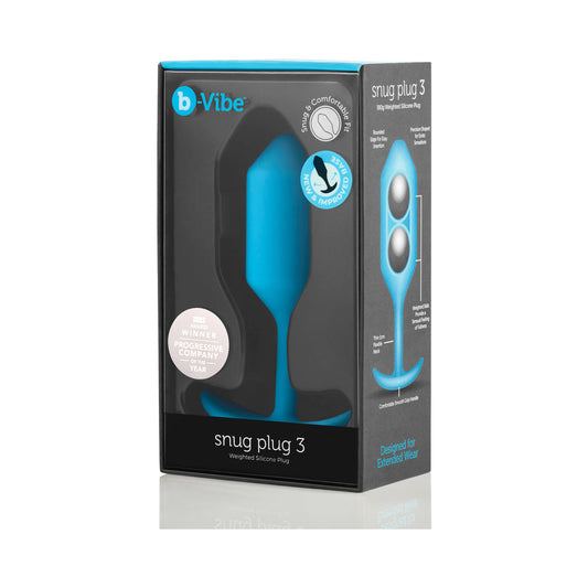 b-Vibe Snug Plug 3 Weighted Silicone Anal Plug Teal - Red Garter