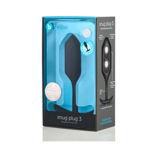 b-Vibe Snug Plug 3 Weighted Silicone Anal Plug Black - Red Garter