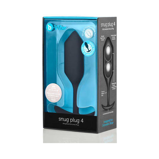 b-Vibe Snug Plug 4 Weighted Silicone Anal Plug Black - Red Garter