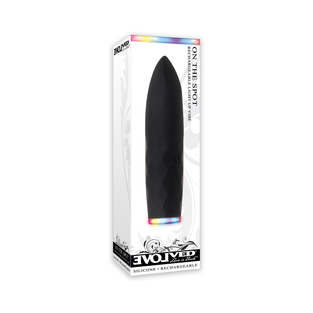 Evolved On The Spot Light-Up Rechargeable Silicone Bullet Vibrator Black - Red Garter