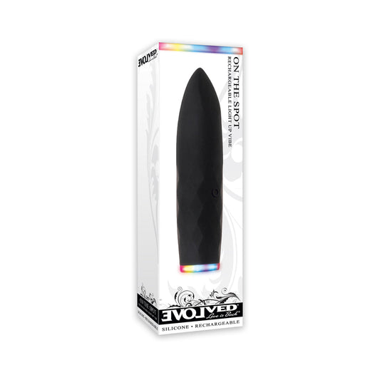 Evolved On The Spot Light-Up Rechargeable Silicone Bullet Vibrator Black - Red Garter