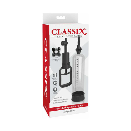 Pipedream Classix Penis Enlargement Pump Clear/Black - Red Garter