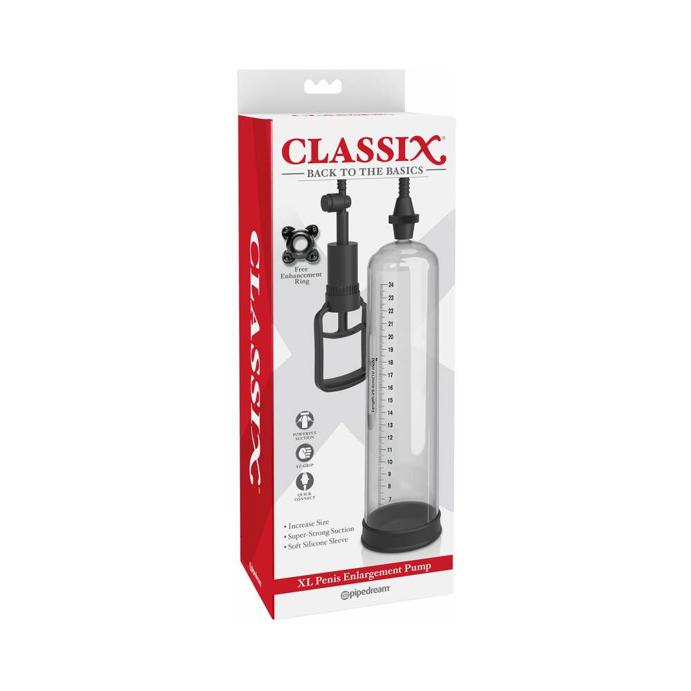 Pipedream Classix XL Penis Enlargement Pump Clear/Black - Red Garter