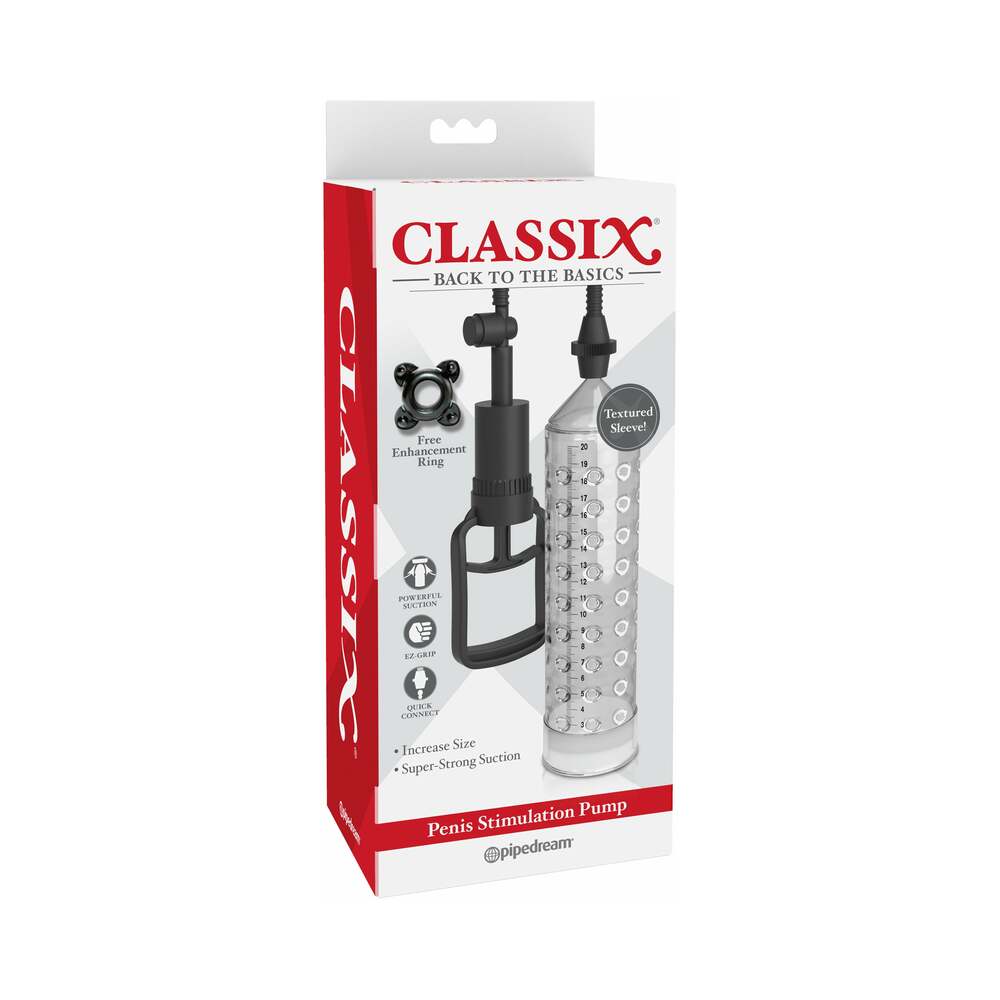 Pipedream Classix Penis Stimulation Pump Clear/Black - Red Garter