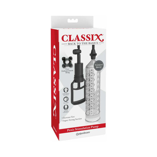 Pipedream Classix Penis Stimulation Pump Clear/Black - Red Garter