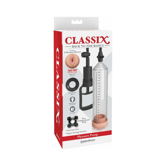 Pipedream Classix Pleasure Pump With Interchangeable Sleeves Clear/Beige/Black - Red Garter
