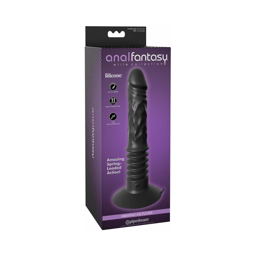 Anal Fantasy Elite Vibrating Ass Fucker 12 in. Thrusting Dildo With Suction Cup Black - Red Garter