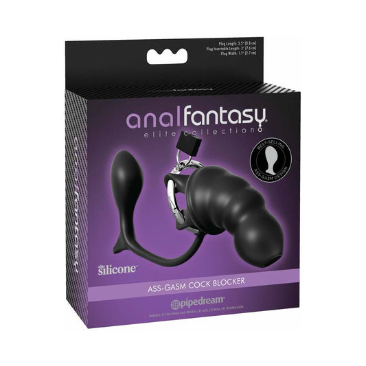 Pipedream Anal Fantasy Elite Collection Ass-Gasm Cock Blocker Chastity Cock Cage Black - Red Garter