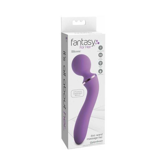 Pipedream Fantasy For Her Duo Wand Massage-Her Rechargeable Silicone Dual-Ended Vibrator Purple - Red Garter