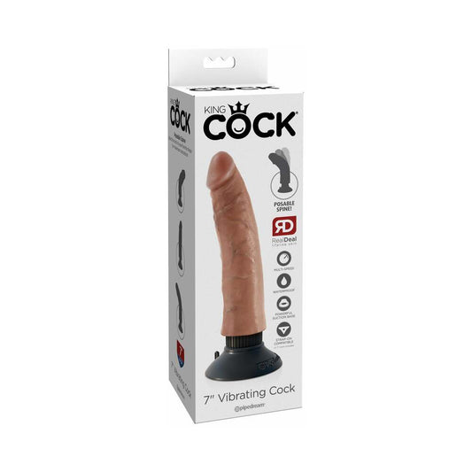 Pipedream King Cock 7 in. Vibrating Cock Poseable Dildo With Suction Cup Tan - Red Garter