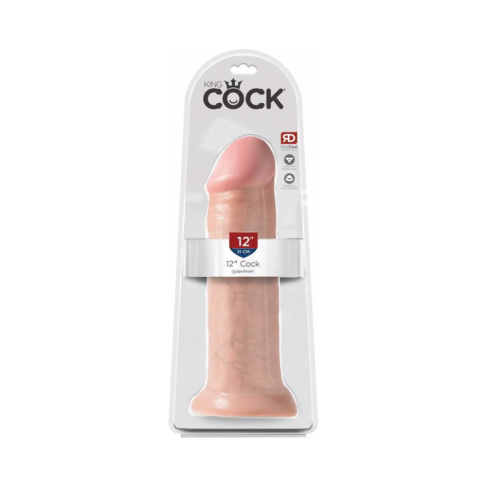 Pipedream King Cock 12 in. Cock Realistic Dildo With Suction Cup Beige - Red Garter