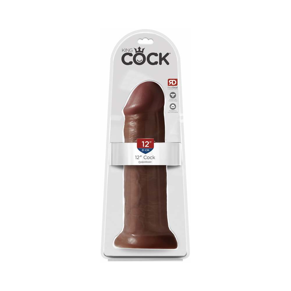 Pipedream King Cock 12 in. Cock Realistic Dildo With Suction Cup Brown - Red Garter