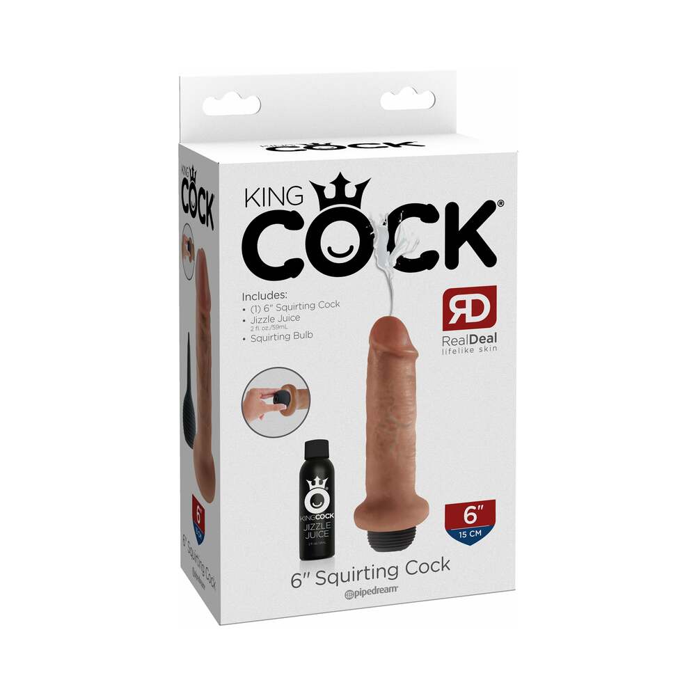 Pipedream King Cock 6 in. Squirting Cock Realistic Dildo Tan - Red Garter