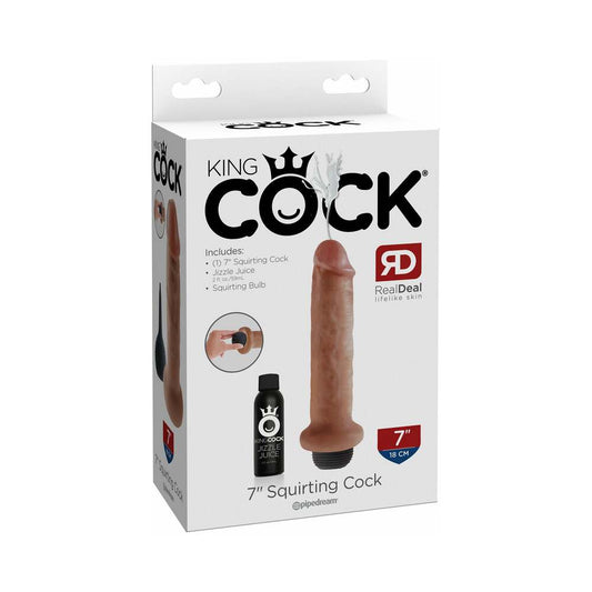 Pipedream King Cock 7 in. Squirting Cock Realistic Dildo Tan - Red Garter