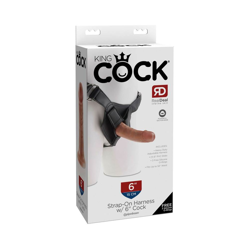 Pipedream King Cock Strap-on Harness With 6 in. Cock Tan - Red Garter
