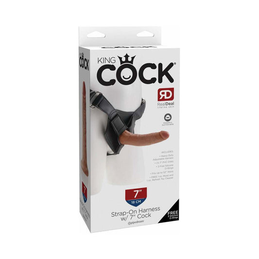 Pipedream King Cock Strap-on Harness With 7 in. Cock Tan - Red Garter